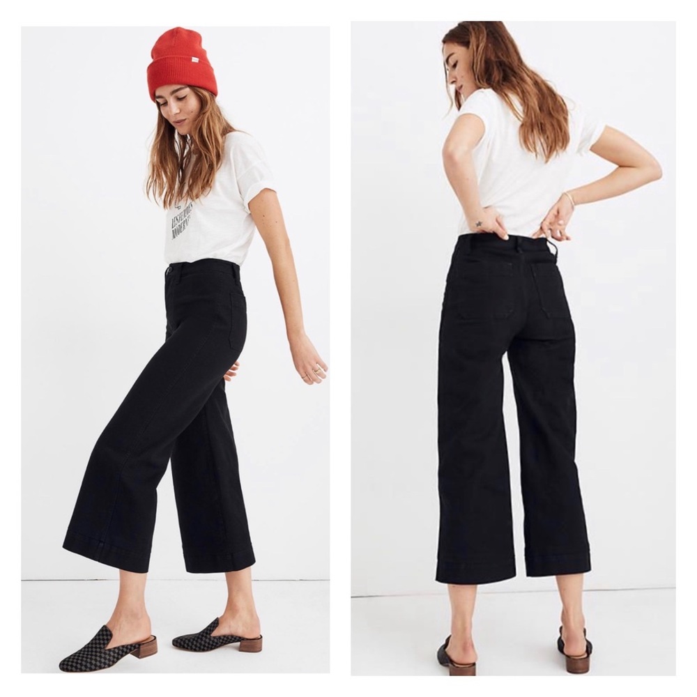MADEWELL High Waisted Wide-Leg Crop Jeans in Black 30